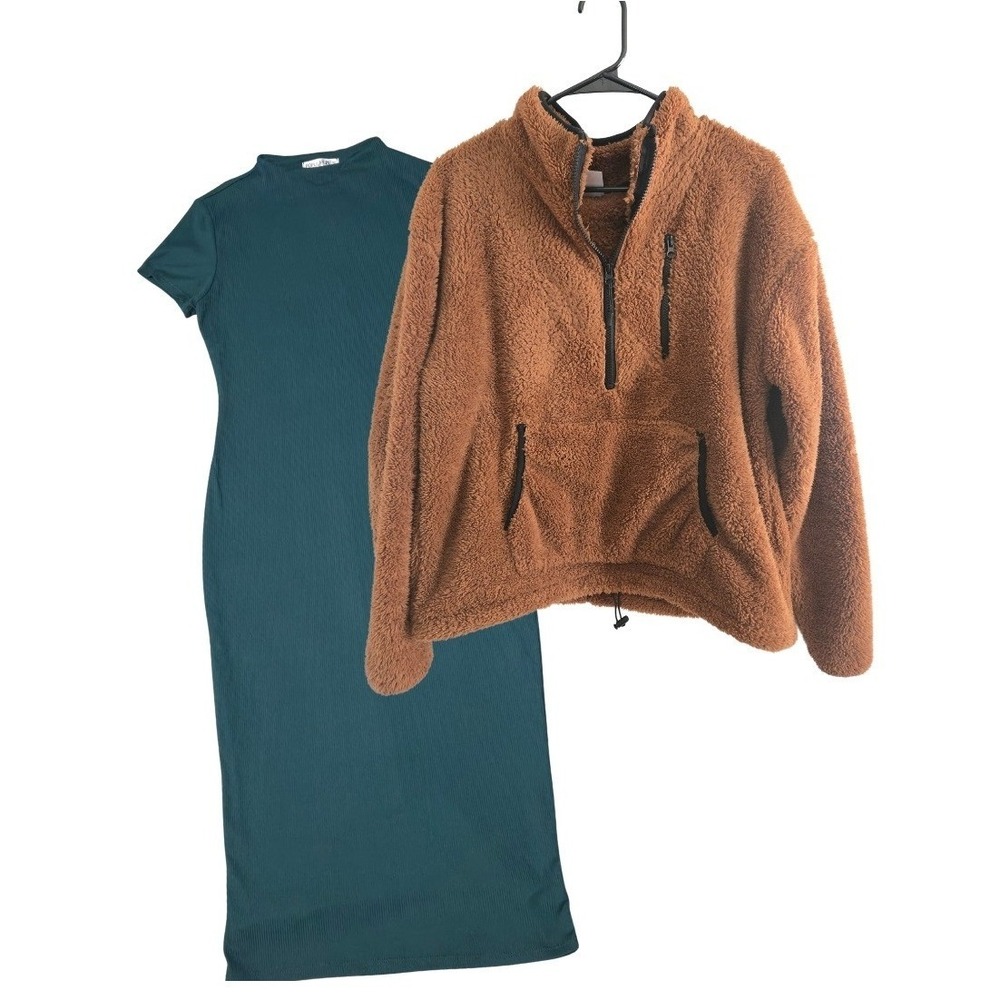 Bundle: Teal Bodycon Mini Dress & Chocolate Brown Zip Fleece